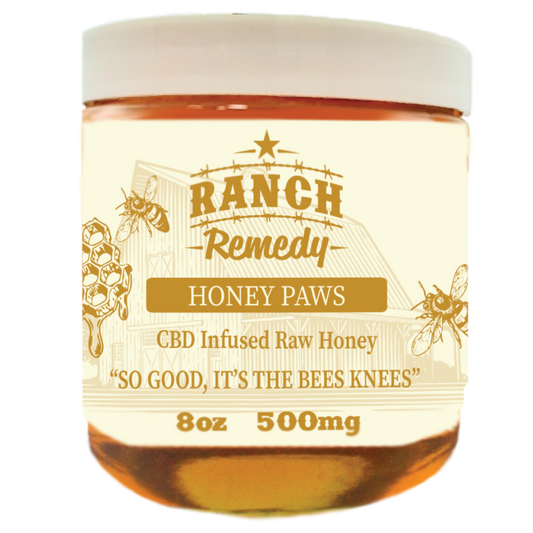 Ranch Remedy Premium CBD Raw Honey for all animals - 500 mgs of CBD (NO THC) to calm your pet's anxiety and boost their immune system.