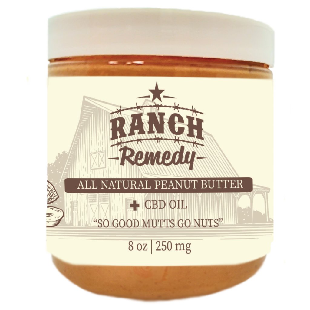 Ranch Remedy Premium CBD Peanut Butter. 250 mgs of CBD (NO THC) to calm your pet's anxiety and boost their immune system.
